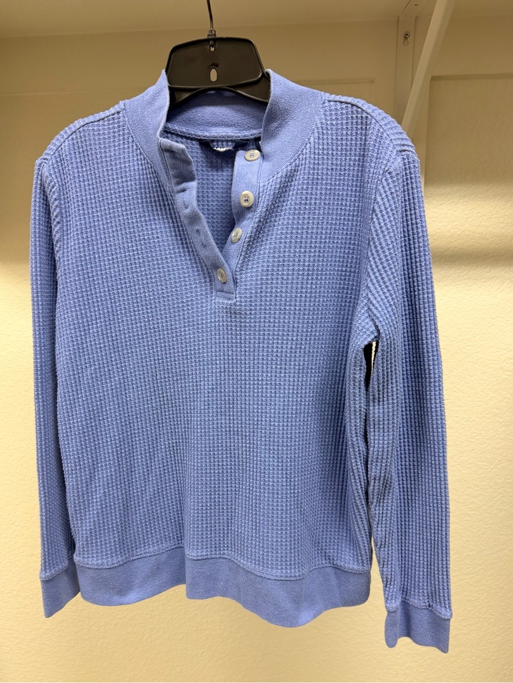Women’s Light Blue Waffle-Knit Henley Sweater